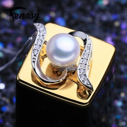 FENASY Pearl Jewelry New Custom 925 Sterling Silver Geometric Pendant Genuine natural Pearl Necklaces For Women