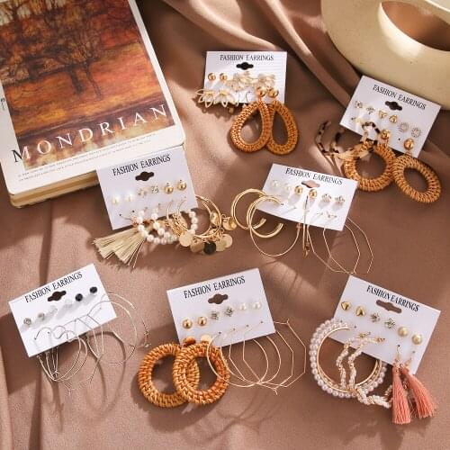 FNIO 2021 New Fashion Bohemian Earrings Set For Women Trendy Flower Round Geometric Earring Female Fashion Jewelry