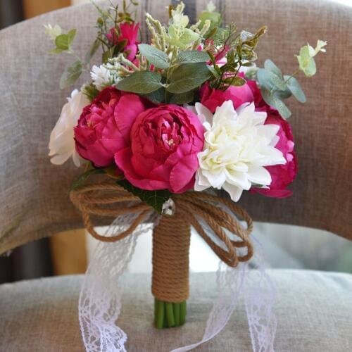 Countryside Style Bridal Bouquet Artificial Wedding Bouquet For Brides Handle Lace Wedding Flowers Bouquet De Mariage