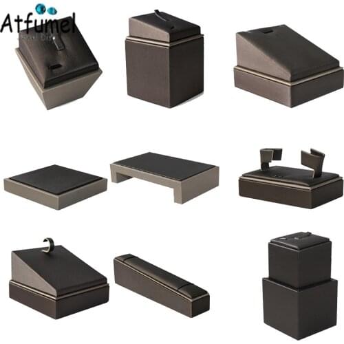 Tan Brown PU Leather Jewelry Organizer Holder Wooden Jewellery Ring Necklace Stand Bangle Earring Watch Storage Display Showcase