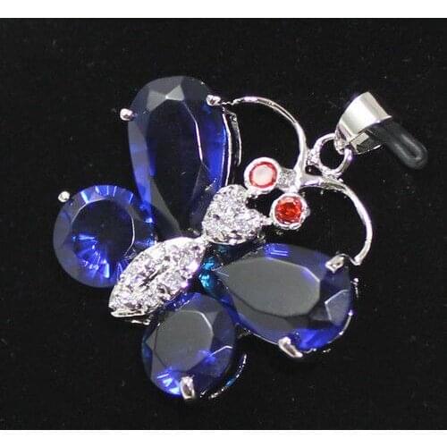 Nice & charming 18kgp blue + Crystal Butterfly Pendant Necklace