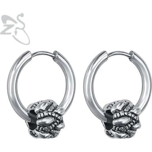 ZS Round Circle Earrings Small Hoop Earrings Stainless Steel Vintage Silver Color Hoop Earrings Kpop Style Mens Ear Pendientes