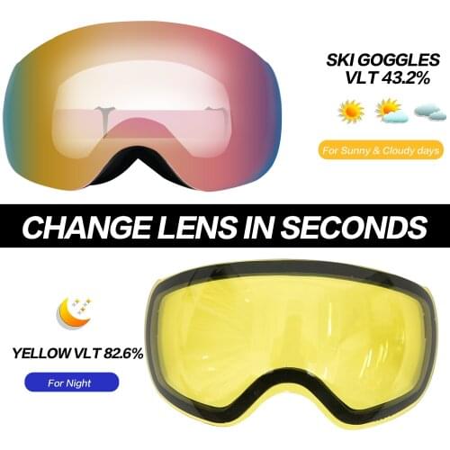 OTG Ski Goggles Snow Glasses UV400 &Case Men Women Anti-fog Coatings Skateboard Snowboard Skiing Sunglasses Outdoor Winter Sport