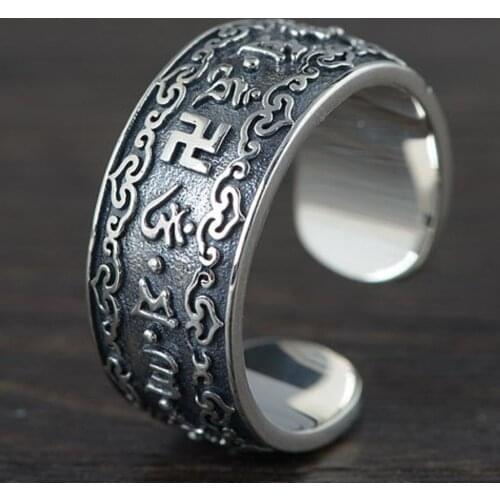 925 Sterling Silver Vintage Swastika Luxury Fine Jewelry S925 Signet Wedding Amulet God Of War Ring Men Rings Gift For Man