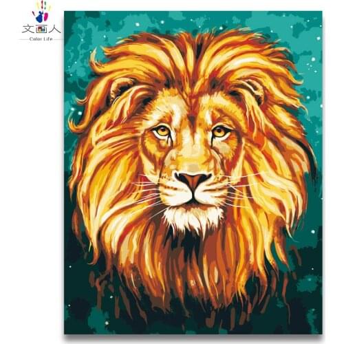 Animal Africa Lion King DIY Painting picture By Numbers with kits on canvas Coloring Animal Lions pictures By Numbers with frame