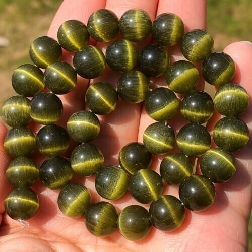 Natural Stone Peridot Green Cat Eye Opal Glass Loose Spacer Moonstone Beads For Jewelry Making DIY Bracelet Findings 4/6/8/10MM
