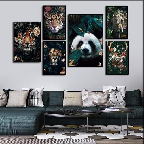 New Modern Living Room Art Animal Picture Tiger Monkey Elephant Cattle Panda Cat Poster Canvas Painting Wall Art Home Decoration