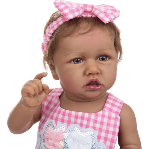NPKDOLL 22" Realistic bebe Reborn black Doll Lifelike African toddler girl Doll With Pouting Mouth Adorable Bonecas Toys