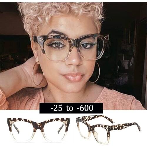 Myopia Glasses Women Sexy Leopard Square Vintage Transparent Optics Eyeglasses Frames Fashion Prescription spectacles 0 To - 6.0