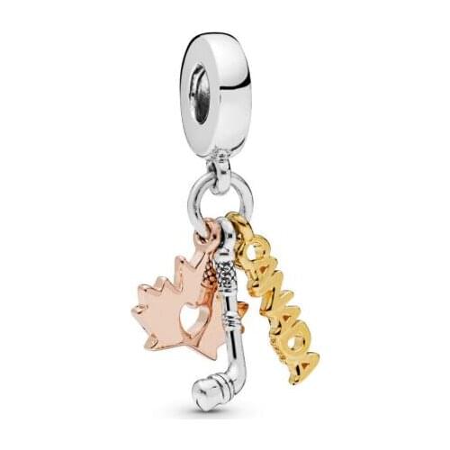 Original 925 Sterling Silver Charm Hockey Stick Maple Leaf And The Word Canada Beads Fit Pan Bracelet Bangle Diy Jewelry