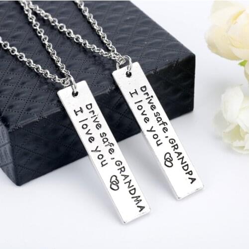 2pcs Letter Necklace Drive Safe I love you Grandpa Grandma Necklaces Pendants Charms Necklace Simple Accessories Family Gifts