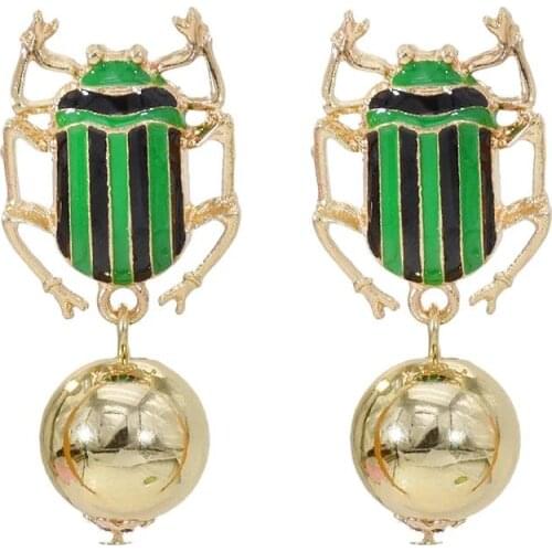 Punk Black Red Green Enamel Insect Drop Earrings for Women Girl Gold Ball Earring Personality Summer Party Jewelry Gift