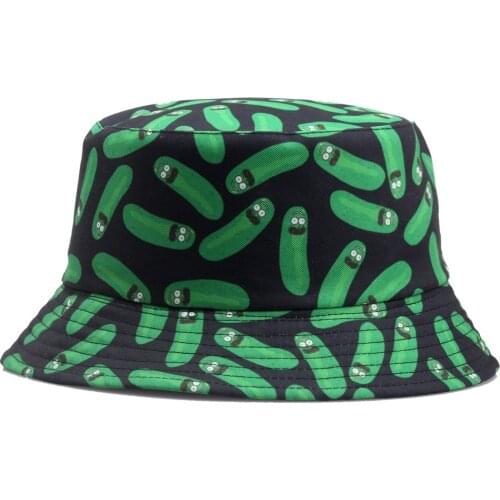 Green Pickle Rick Bucket Hats Women Girls Outdoor Beach UV Sunscreen Printed Flat Cap for Spring Summer