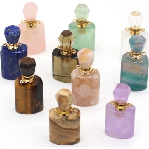 Natural Lapis lazuli Tiger Eye Perfume Bottle Pendants Trendy Vial Charms for Jewelry Making DIY Women Necklace Gifts