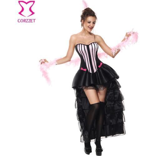 Pink&Black Halloween Cosplay Costume Carnival Party Performance Dance Gothic Burlesque Showgirl Costumes For Women With Feathers