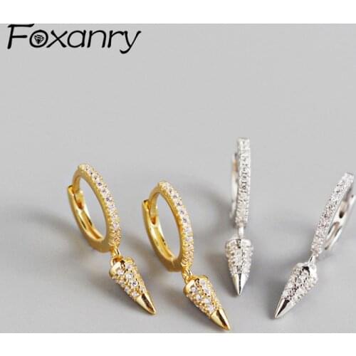 Foxanry Prevent Allergy 925 Sterling Silver Earrings for Women Couples INS Fashion Simple Geometric Cone Zircon Bride Jewelry