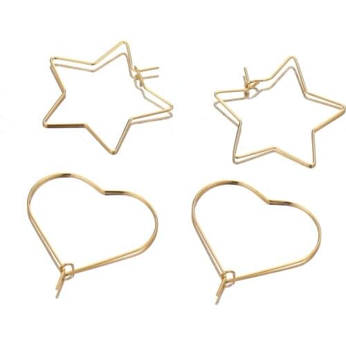 20pcs Stainless Steel Gold Heart Earring Hoops Star Loops DIY Dangle Earrings Jewelry Gifts Making Accessories Bulk Wholesale