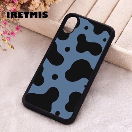 Iretmis 5 5S SE 2020 phone cover cases for iphone 6 6S 7 8 Plus X Xs Max XR 11 12 MINI Pro Soft Silicone Blue Cow Print Pattern