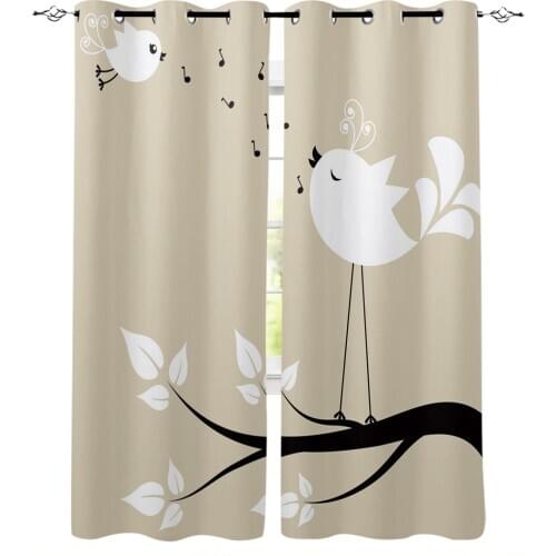 Tree Branch Bird Musical Note Window Curtains Home Decor Bedroom Curtains Kitchen Door Drapes Curtains for Living Room