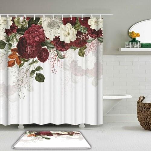 Flowers Plant leaves pattern Shower Curtains Waterproof Bathroom Curtain Set Bathtub Curtain Non-slip Rugs Toilet Bath Mat