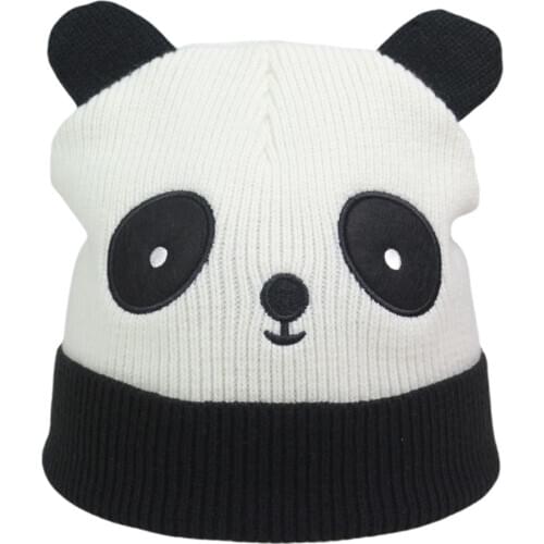 Lady Teens Cute Panda Novelty Beanies Knit Hats with Ears Knitted Winter Cap Head 56-58cm