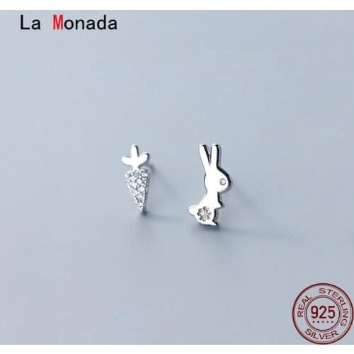 La Monada Rabbit Carrot Stud Earrings For Women Silver 925 Asymmetrical Fine Women Earrings Jewelry Stud Earrings 925 Silver