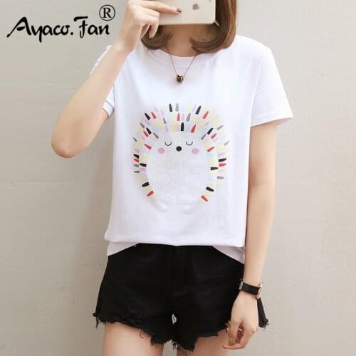 Summer Short Sleeve T-Shirts Women 2019 New Cute Cat Cartoon Bear Print T-Shirt for Girls Student Lady Casual Slim Soft Tops Tee