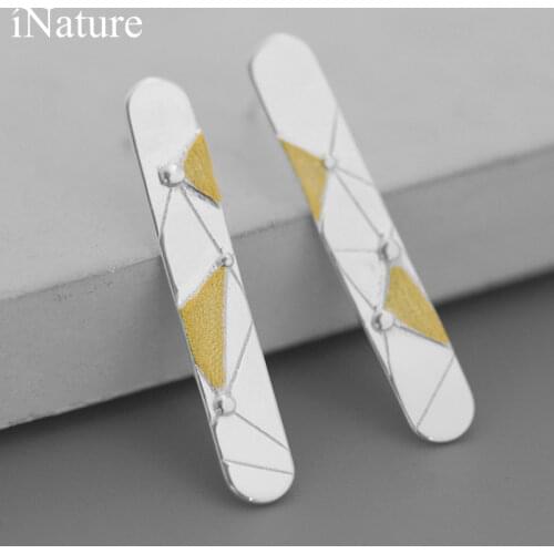 INATURE 925 Sterling Silver Personality Geometric Stud Earrings for Women Fashion Jewelry