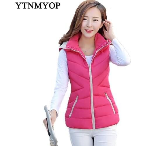 YTNMYOP New Slim Fashion Autumn And Winter Vest With Hooded Womens Short Vest Jacket Sleeveless Down Cotton Slim Waistcoat