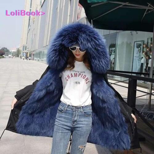 Women Faux Fur Coat 2021 Winter New Thick Detachable Fox And Raccoon Fur Liner Parka Coat Long Overcoat 8 color Plus Size Coat