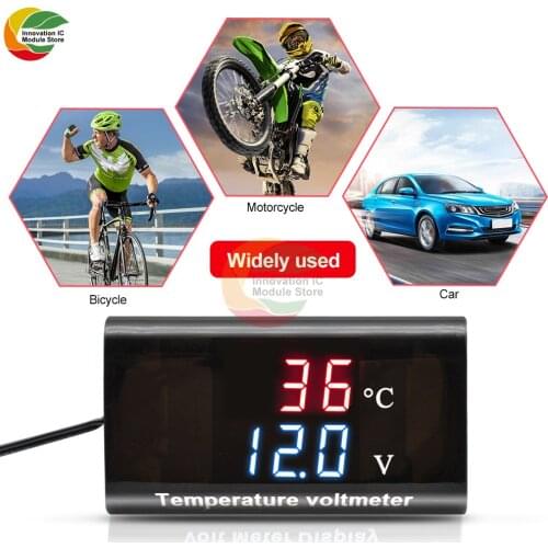 DC12V LED Digital Temperature Controller Voltmeter 0.28inch Dual Display Thermostat Voltage Meter Tester For Motorcycle Car Bike