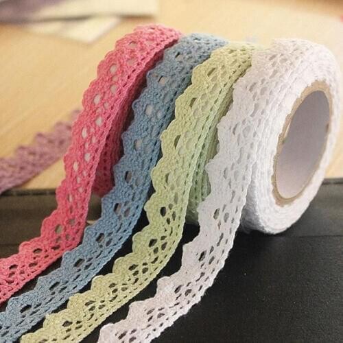 1pc Lace Tape Decoration Roll Candy Colors Self Adhesive Sticky Paper Masking Tapes DIY Scrapbook