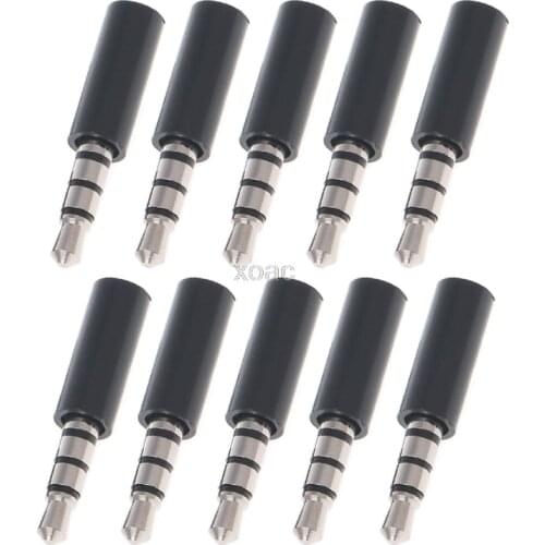 10Pcs Gold 4 Pole 3.5mm Male Stereo Earphone Headphone Jack Plug Soldering White/Black M13 dropship