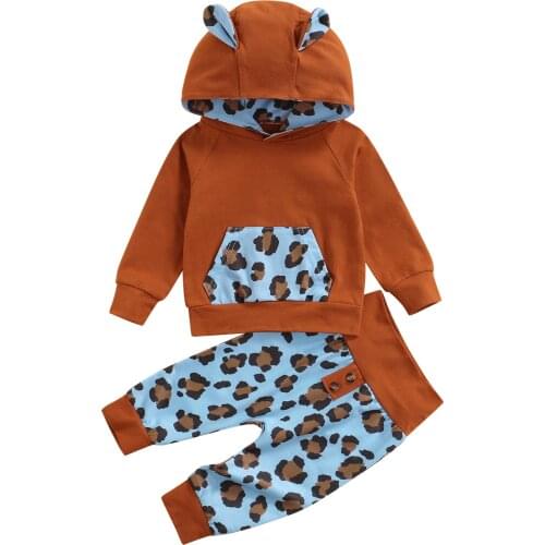 Toddler Baby Girls Boys Clothes 2PCS Long Sleeve Hooded 3D Ears Cartoon Hoodies Tops+Pants Autumn Winter Clothes