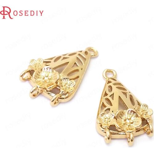 39089)10PCS 20x12MM 24K Gold Color Brass Rounded Triangle Charms Pendants Jewelry Making Supplies Diy Findings Accessories