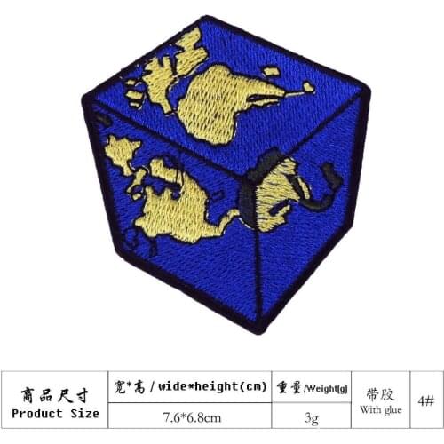 3D Cube Earth World Map Punk Iron On Embroidered Clothes Patches For Clothing Stickers Garment Wholesale