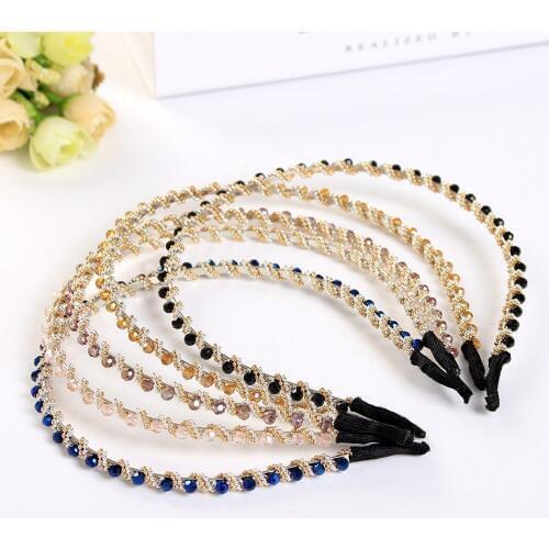 5 Colors Full Crystal Beads Rope Winding Thin Metallic Bands Fashion Hair Bands Women Hair Jewelry