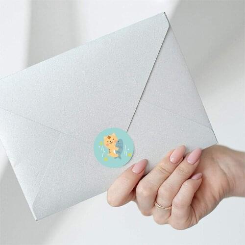 500pcs Cute Cat Thank You Stickers Round Cartoon Animal Adhesive seal Labels