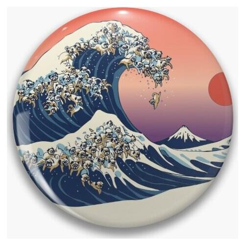 The Great Wave Of Pug Soft Button Pin Badge Gift Creative Fashion Collar Decor Cartoon Funny Cute Clothes Brooch Lover Hat