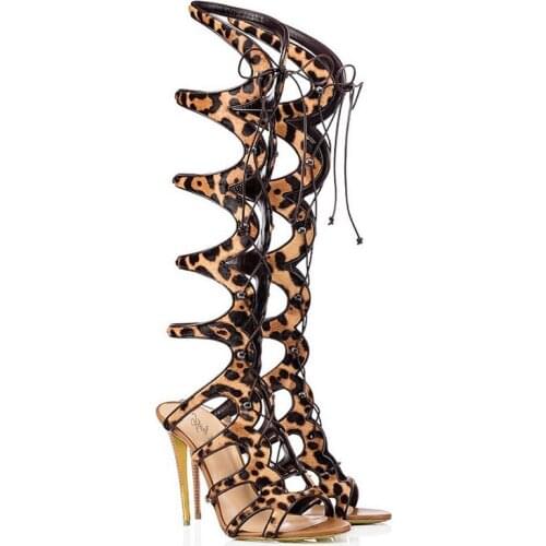 Sandals Women Summer 2021 Roman Lace Up Leopard Print Black High Heels Sandals Cool Long Boots Customized Womens Shoes Sandal