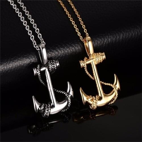 Man Fashion Jewelry Black Gold Silver Color Stainless Steel Chains Necklace Wholesale Anchor Necklaces For Women Pendant Chain