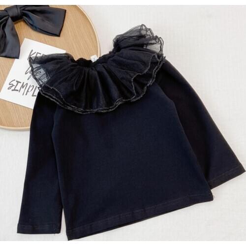 ChildrenS Clothing T-Shirt Girls' Autumn Coat 2020 New Baby Long-Sleeved Yarn Collar High-Elastic Knitted Bottoming Shirt