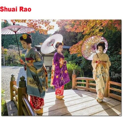 DIY 5D Diamond Painting Cross Stitch Japanese Geisha,Diamond Mosaic Portrait Diamond Embroidery,Full,DIY Bead stone,wall sticker