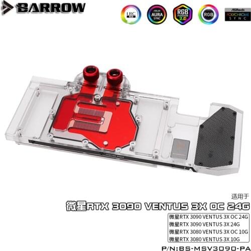 Barrow GPU Water Block for MSI RTX 3090/3080 VENTUS 3x OC 24G/10G, Full Coverage ARGB GPU Cooling , BS-MSV3090-PA