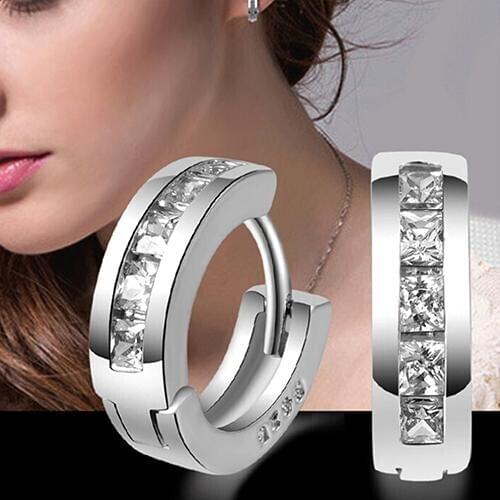 HOT SALES!!! New Arrival Silver Plated Shiny Rhinestones Inlaid Ear Studs Hoop Huggie Earrings Jewelry Wholesale Dropshipping