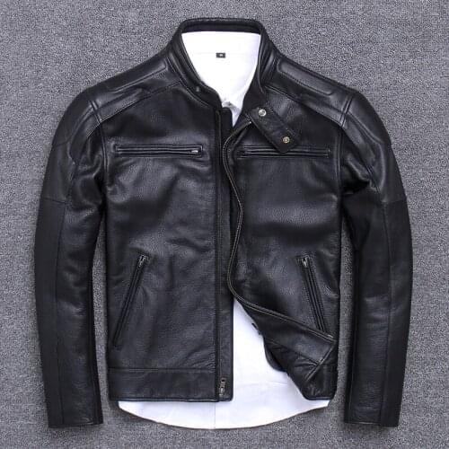 Mens Cowhide Leather Jacket Autumn Winter Genuine Leather Coat Motorcycle Real Cow Leather Jackets Short Veste Cuir Homme 15617
