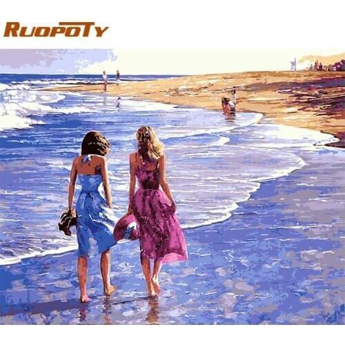 RUOPOTY Frame Beach DIY Painting By Numbers Seascape Acrylic Paint On Canvas Handpainted Unique Gift For Home Decoration 40x50cm