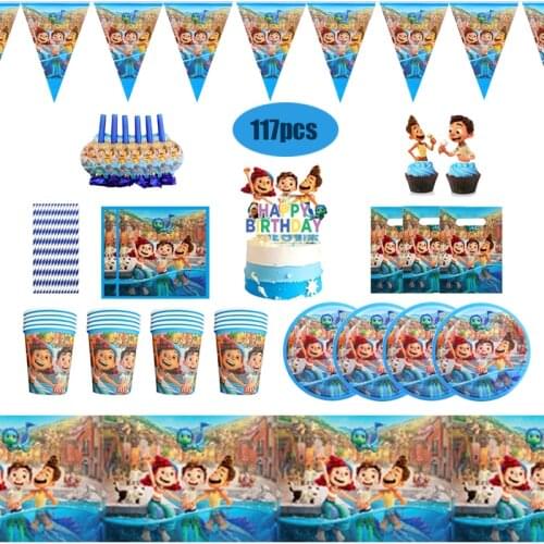 Disney Pixar Luca Birthday Party Supplies Disposable Tableware Set Baby Shower Party Decoration Include Plate Napkins Straw Hat