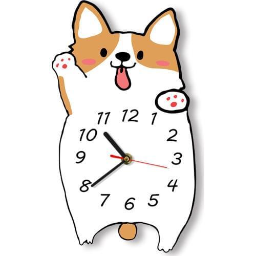 Baby Kid Bedroom Decor Corgi Dog Wall Clock Welsh Corgi Portrait Watch Pet Shop Quartz Quiet Print Morden Design Wall Art Decor