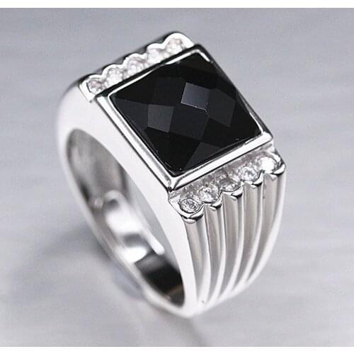 Real solid S925 pure silver ring man European and American fashion man ring agate silver ring adjust